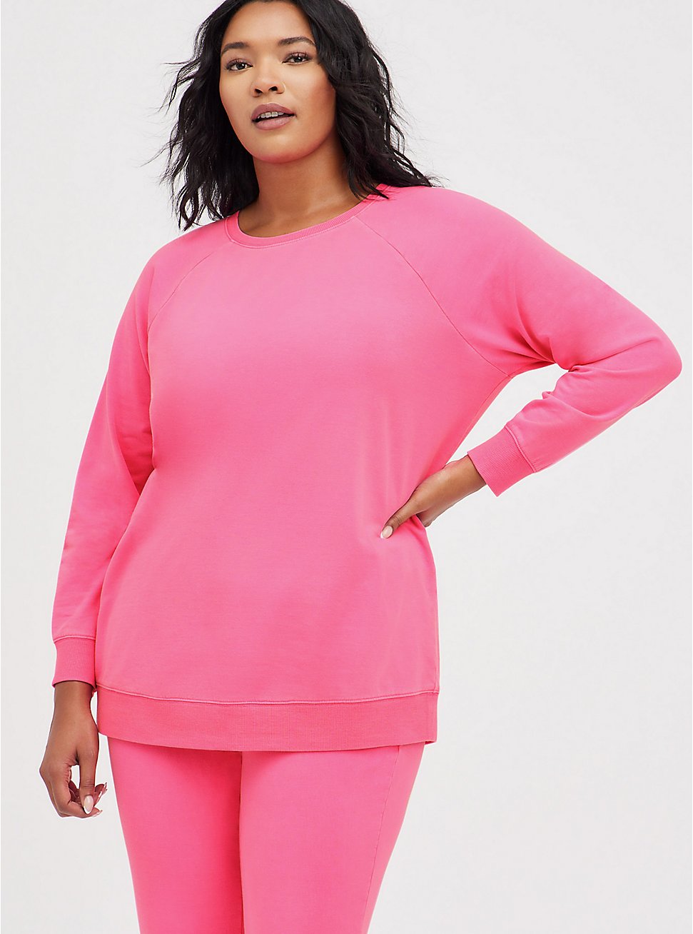 Raglan Sweatshirt - Ultra Soft Fleece Pink , PINK GLO, hi-res