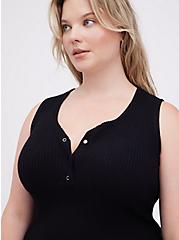 Plus Size Henley Bodycon Sweater Dress - Black, DEEP BLACK, alternate