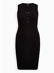 Plus Size Henley Bodycon Sweater Dress - Black, DEEP BLACK, hi-res