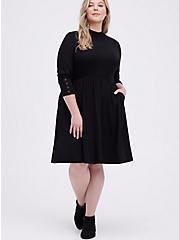 Plus Size Mock Neck Skater Dress - Super Soft Black , DEEP BLACK, hi-res