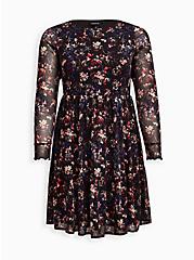 Plus Size Ruffled Mini Dress - Mesh Floral Black, FLORAL - BLACK, hi-res