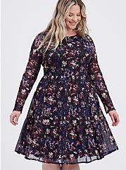 Plus Size Ruffled Mini Dress - Mesh Floral Black, FLORAL - BLACK, hi-res