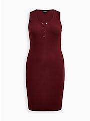Plus Size Henley Bodycon Sweater Dress - Wine, ZINFANDEL, hi-res