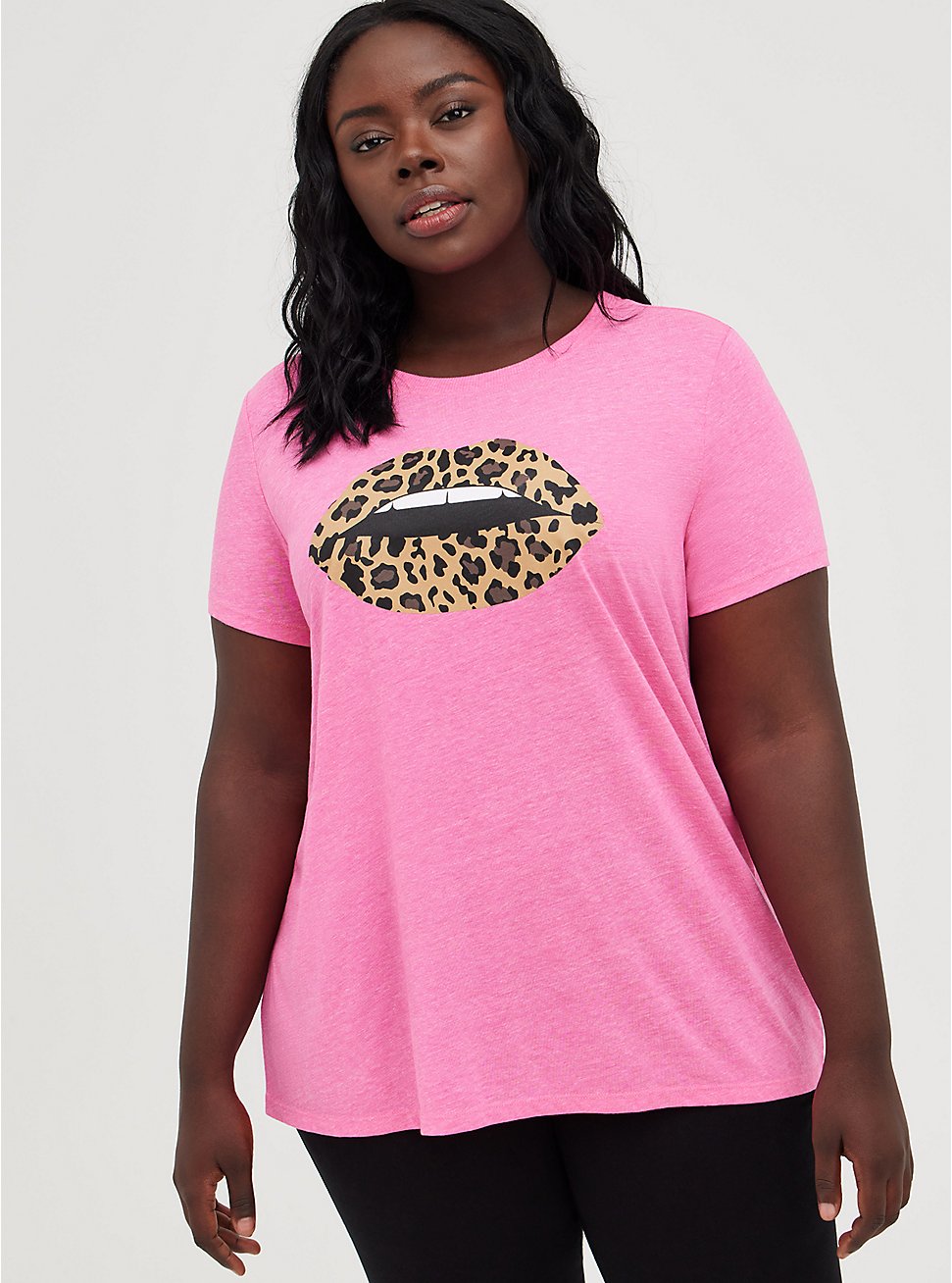 Plus Size Vintage Tee - Triblend Jersey Leopard Lips Hot Pink, PINK GLO, hi-res