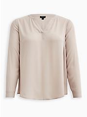 Georgette Hi-Low Pullover Long Sleeve Blouse, CHATEAU GRAY, hi-res