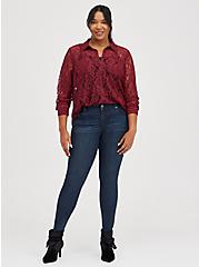 Madison Button Front Blouse - Sheer Lace Wine, , alternate