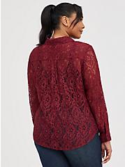 Madison Button Front Blouse - Sheer Lace Wine, , alternate