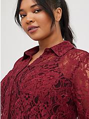 Plus Size Madison Button Front Blouse - Sheer Lace Wine, , alternate