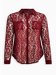 Plus Size Madison Button Front Blouse - Sheer Lace Wine, , hi-res