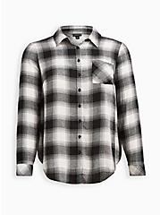 Plus Size Pocket Shirt - Brushed Plaid Black & White, PLAID - WHITE, hi-res