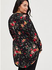 Plus Size Emma Babydoll Tunic - Crinkle Flannel Floral Black, FLORAL - BLACK, alternate