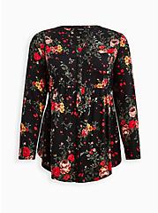 Plus Size Emma Babydoll Tunic - Crinkle Flannel Floral Black, FLORAL - BLACK, hi-res
