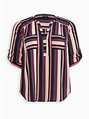 Plus Size Harper - Georgette Pullover Blouse Black & Pink Stripe, STRIPE-BLACK, hi-res
