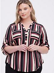 Harper - Georgette Pullover Blouse Black & Pink Stripe, STRIPE-BLACK, hi-res