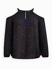 Plus Size Cold Shoulder Blouse - Georgette Black Stars, STARS - BLACK, hi-res