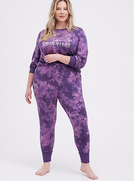 Plus Size Sleep Sweatshirt - Dream Fleece Tie Dye Purple, MULTI, alternate