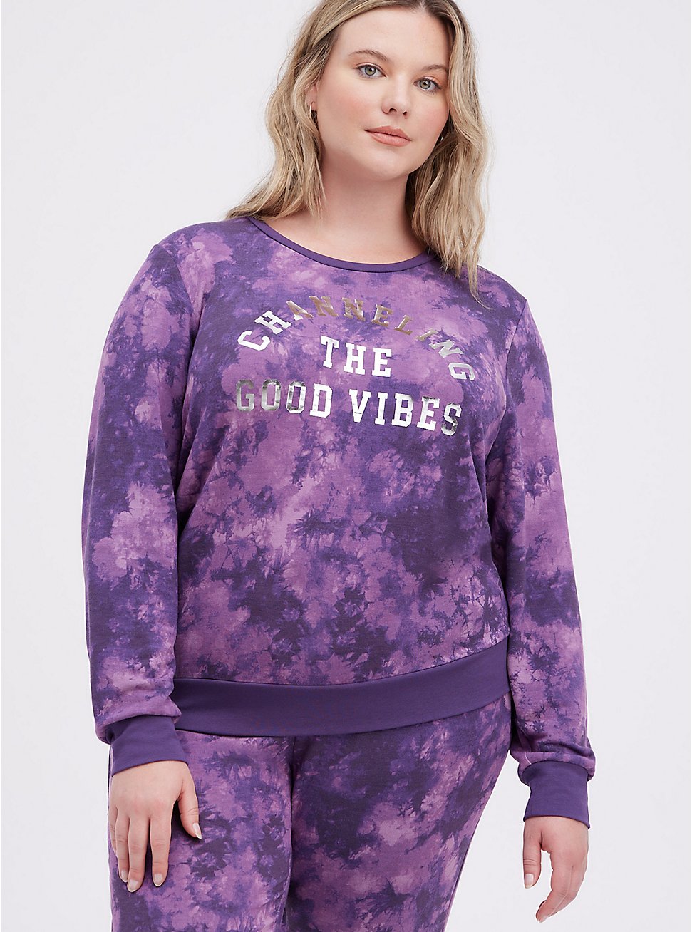 Plus Size Sleep Sweatshirt - Dream Fleece Tie Dye Purple, MULTI, hi-res