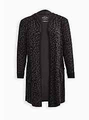 Plus Size Sleep Cardigan - Super Soft Plush Leopard Black, MULTI, hi-res