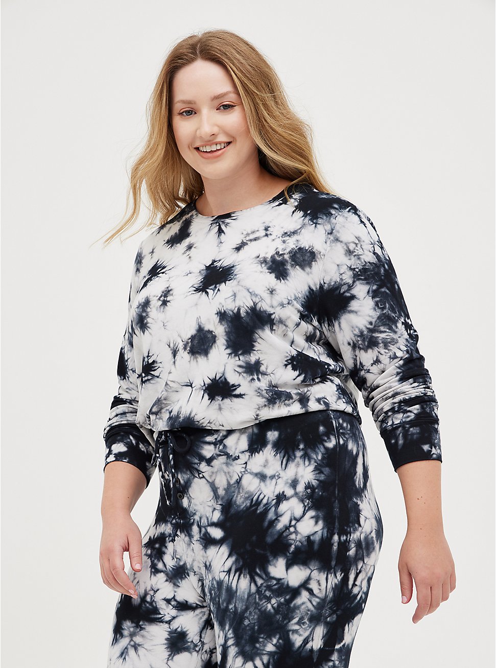 Plus Size Sleep Sweatshirt - Dream Fleece Tie Dye Black & White, MULTI, hi-res