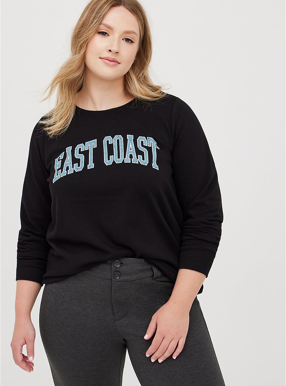 Plus Size Sweatshirt - Cozy Fleece East Coast Black, DEEP BLACK, hi-res