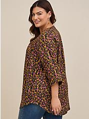 Harper Brushed Rayon Pullover 3/4 Sleeve Tunic Blouse, FLORAL BLACK, alternate