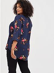 Harper Brushed Rayon Pullover 3/4 Sleeve Tunic Blouse, FLORAL BLUE, alternate