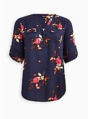 Harper Brushed Rayon Pullover 3/4 Sleeve Tunic Blouse, FLORAL BLUE, hi-res