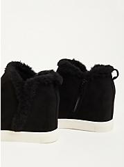 Plus Size Fur Trim Sneaker Wedge - Faux Suede Black (WW), BLACK, alternate