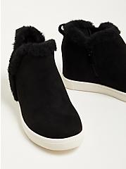 Fur Trim Sneaker Wedge - Faux Suede Black (WW), BLACK, alternate