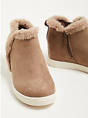 Fur Trim Sneaker Wedge - Faux Suede Taupe (WW), TAUPE, alternate