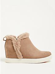 Fur Trim Sneaker Wedge - Faux Suede Taupe (WW), TAUPE, alternate
