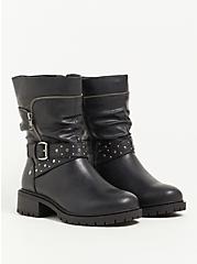Moto Boot - Studded Faux Leather Black (WW), BLACK, hi-res