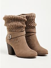 Plus Size Sweater Bootie - Faux Suede Taupe (WW), TAUPE, hi-res
