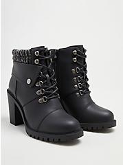 Sweater Hiker Boot - Black Faux Leather (WW), BLACK, hi-res