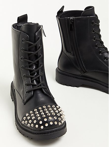 Plus Size Stevie Combat Boot - Faux Leather Black (WW), BLACK, alternate