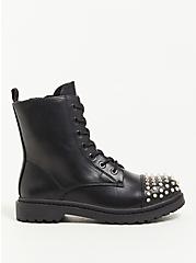 Plus Size Stevie Combat Boot - Faux Leather Black (WW), BLACK, alternate