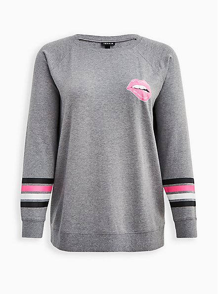 Relaxed Fit Raglan Sweatshirt - Ultra Soft Fleece Pink Lips Heather Grey, MEDIUM HEATHER GREY, hi-res