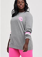 Plus Size Relaxed Fit Raglan Sweatshirt - Ultra Soft Fleece Pink Lips Heather Grey, MEDIUM HEATHER GREY, hi-res