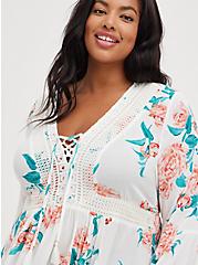 Lace-Up Babydoll Tunic - Crinkle Gauze Floral White, FLORALS-WHITE, alternate