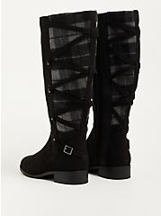 Plus Size Corset Knee Boot - Faux Suede Plaid Black (WW), BLACK, alternate