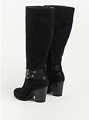 Plus Size Buckle Knee Boot - Black Faux Suede (WW), BLACK, alternate