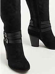 Plus Size Buckle Knee Boot - Black Faux Suede (WW), BLACK, alternate