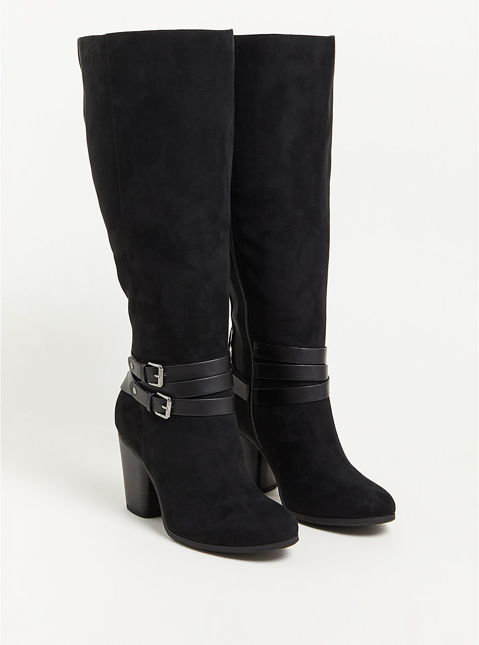 Plus Size Buckle Knee Boot - Black Faux Suede (WW), BLACK, hi-res