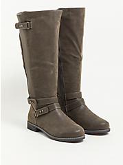 Plus Size Strappy Knee Boot - Grey Faux Oil Suede (WW), GREY, hi-res