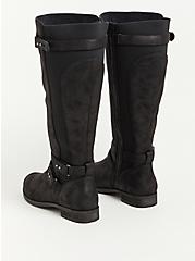 Strappy Knee Boot - Black Faux Oil Suede (WW), BLACK, alternate