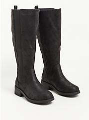 Plus Size Chelsea Knee Boot - Faux Oil Suede Black (WW), BLACK, hi-res