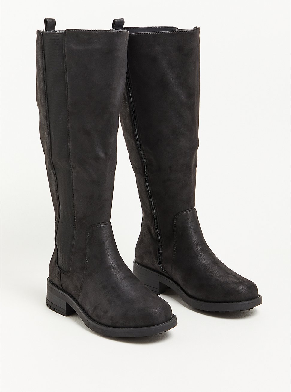 Plus Size Chelsea Knee Boot - Faux Oil Suede Black (WW), BLACK, hi-res