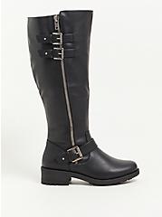 Plus Size Lug Knee Boot - Faux Leather Black (WW), BLACK, alternate