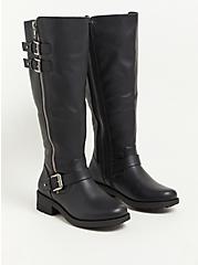 Lug Knee Boot - Faux Leather Black (WW), BLACK, hi-res
