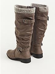 Sweater Knee Boot - Faux Leather Grey (WW), GREY, alternate